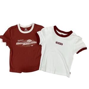 Levi's Cropped Baby Tee Ringer T-Shirt Set Graphic Tops Size XS